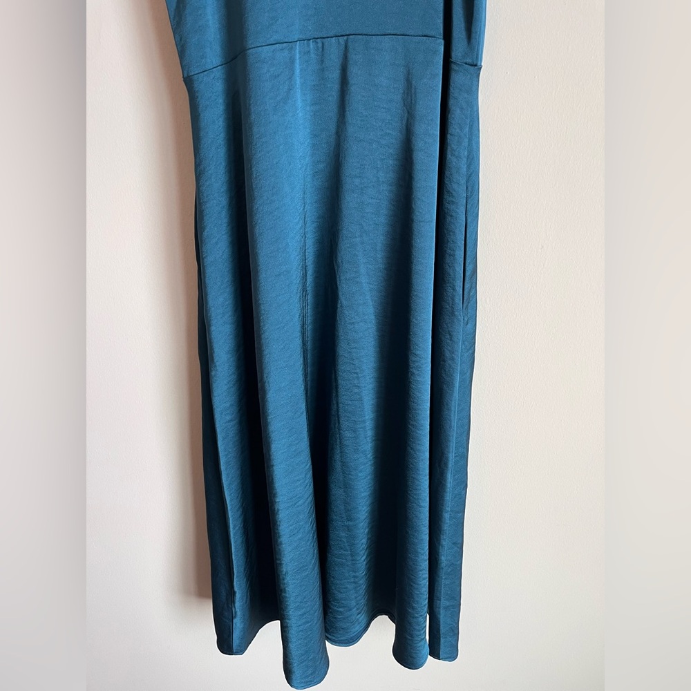 Daily Practice Women's Satin Midi Slip Dress with Pockets in Teal Size XS Party - Picture 7 of 12